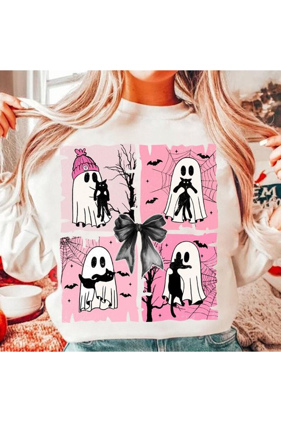 Ghosts with Cats Halloween Sweatshirt, Cute Spooky Season Shirt for Cat Moms, Fun Ghost and Cat Lover SWEAT Sweatshirt, Trendy Fall Graphic Top