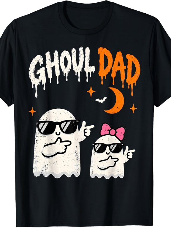 Ghoul Dad Funny Halloween Ghost Daddy Papa Father Graphic Tee for Men Women, Cute Spooky Family Short Sleeve T-Shirt, Casual Crew Neck Top for Dad Halloween Gift