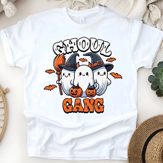 Ghoul Gang Shirt Cute Ghost Friends Halloween Matching Graphic Tee, White, Size S