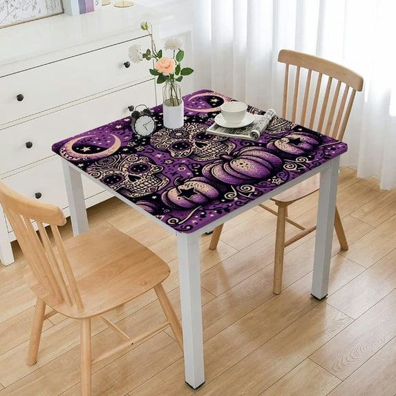 Ghoulish Gang Whimsical Halloween Vinyl Flannel Backed Tablecloth, Spooky and Halloween Vinyl Tablecloth with Flannel Backing