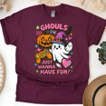 thumbnail image 1 of Ghouls Just Wanna Have Fun Ghost Pumpkin Gamer Halloween T-Shirt, Maroon, Size L, 1 of 6