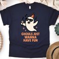 thumbnail image 1 of Ghouls Just Wanna Have Fun Graphic Tee Funny Ghost Party Shirt, Navy, Size 2XL, 1 of 6