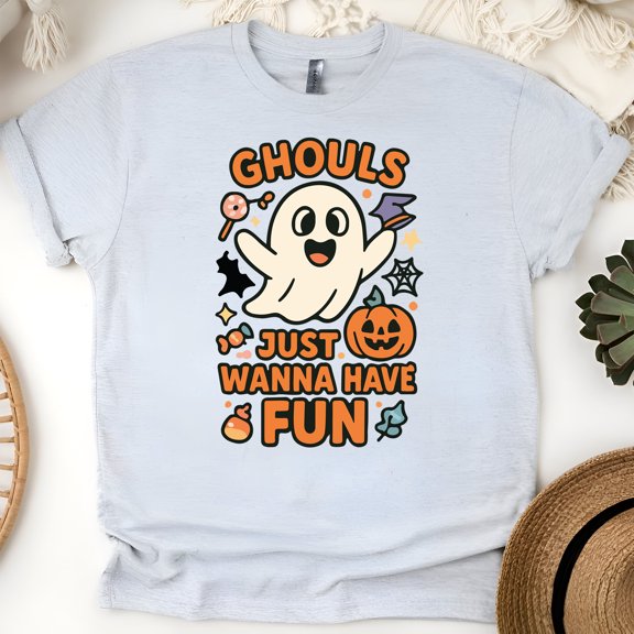 Ghouls Just Wanna Have Fun T-Shirt | Cute Unisex Spooky Outfit, Ash, Size XL