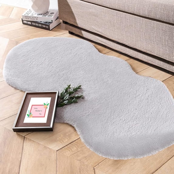 Ghouse 2x4 Ultra Soft Faux Fur Grey Rug, Area Rugs for Bedroom Floor Sofa Living Room, Carpet Accent Rug