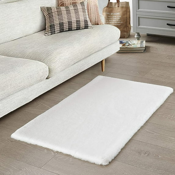 Ghouse 2x6 Soft White Faux Fur Rug, Machine Washable Area Rugs for Bedroom Fluffy Rugs for Living Room,Carpet Sheepskin Rug