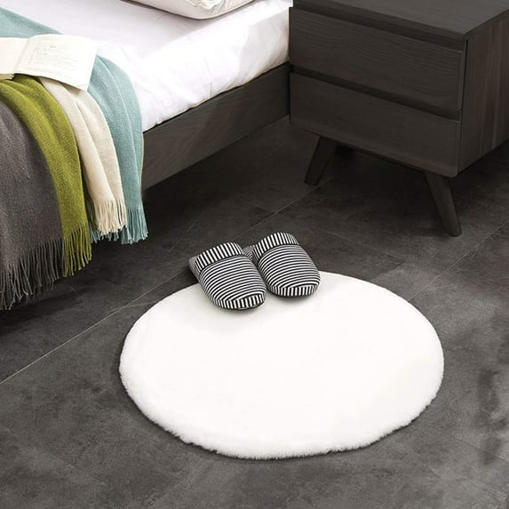 Ghouse 3x3 Soft White Faux Fur Round Rug, Machine Washable Area Rugs for Bedroom Fluffy Rugs for Living Room,Carpet Sheepskin Rug