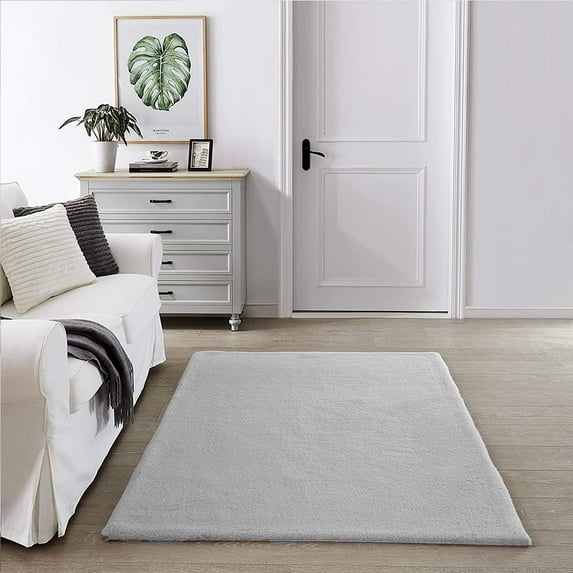 Ghouse 3x5 Soft Grey Faux Fur Rug, Machine Washable Area Rugs for Bedroom Fluffy Rugs for Living Room,Carpet Sheepskin Rug