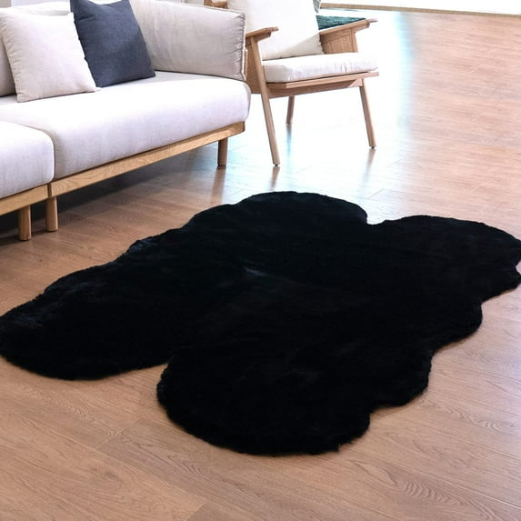Ghouse 4x6 Ultra Soft Faux Fur Black Rug, Area Rugs for Bedroom Floor Sofa Living Room, Carpet Accent Rug