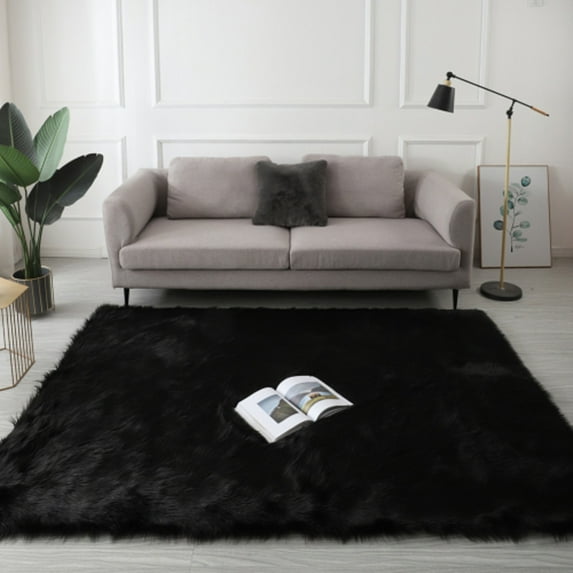Ghouse Rectangular Black Area Rug 6x9 feet, Thick and Fluffy Faux Sheepskin Machine Washable Rectangular Plush Carpet, Faux Sheepskin Rug for Living Room, Bedroom, Kids Room