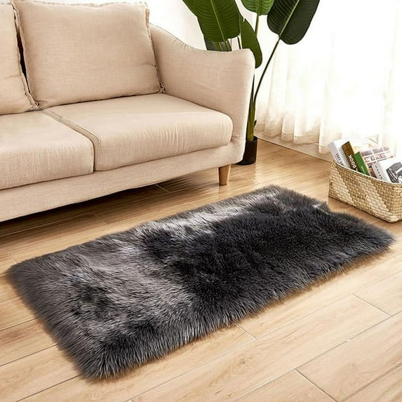 Ghouse Rectangular Dark Grey Area Rug 6x8 feet, Thick and Fluffy Faux Sheepskin Machine Washable Rectangular Plush Carpet, Faux Sheepskin Rug for Living Room, Bedroom, Kids Room