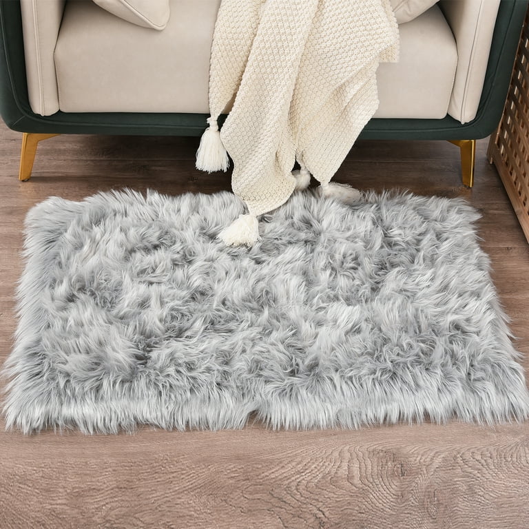 Ghouse Rectangular Grey Area Rug 2x3 Feet Thick And Fluffy Faux Sheepskin Machine Washable Plush Carpet For Living Room Bedroom Kids Com