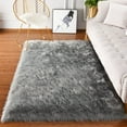 thumbnail image 1 of Ghouse Rectangular Grey Area Rug 4x6 feet, Thick and Fluffy Faux Sheepskin Machine Washable Rectangular Plush Carpet, Faux Sheepskin Rug for Living Room, Bedroom, Kids Room, 1 of 6