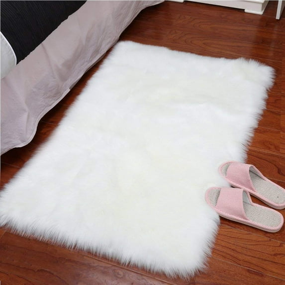 Ghouse Rectangular White Area Rug 2x3 feet, Thick and Fluffy Faux Sheepskin Machine Washable Rectangular Plush Carpet, Faux Sheepskin Rug for Living Room, Bedroom, Kids Room