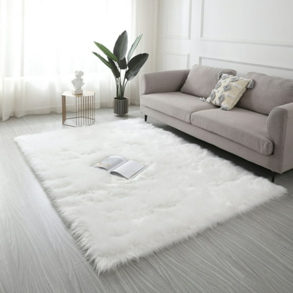 Ghouse Rectangular White Area Rug 2x6 feet, Thick and Fluffy Faux Sheepskin Machine Washable Rectangular Plush Carpet, Faux Sheepskin Rug for Living Room, Bedroom, Kids Room