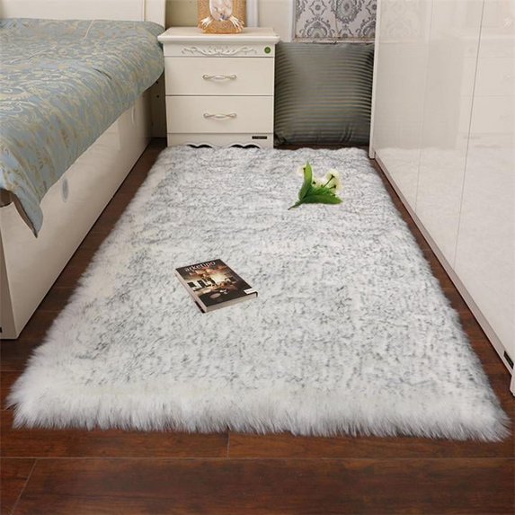 Ghouse Rectangular White With Grey Tips Area Rug 4x6 feet, Thick and Fluffy Faux Sheepskin Machine Washable Rectangular Plush Carpet, Faux Sheepskin Rug for Living Room, Bedroom, Kids Room