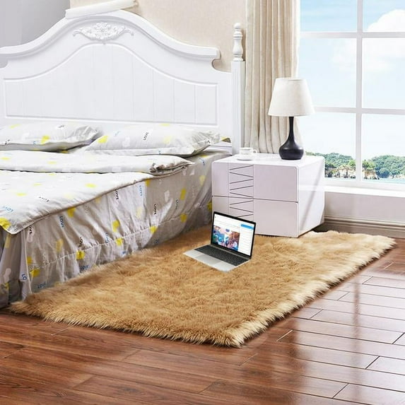 Ghouse Rectangular Yellow Area Rug 5x6.7 feet, Thick and Fluffy Faux Sheepskin Machine Washable Rectangular Plush Carpet, Faux Sheepskin Rug for Living Room, Bedroom, Kids Room