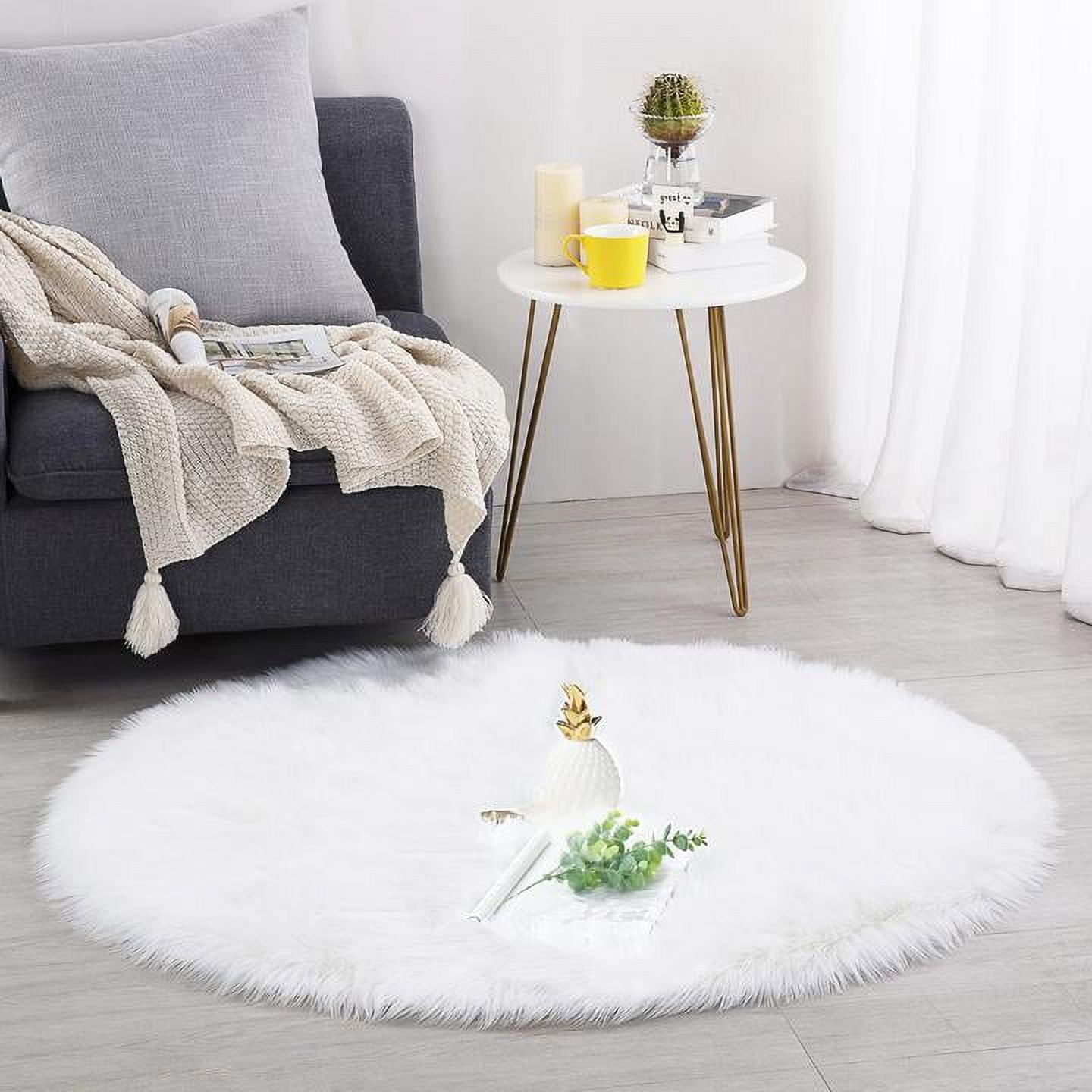 Ghouse Round White Area Rug 6.7 feet, Thick and Fluffy Faux Sheepskin ...