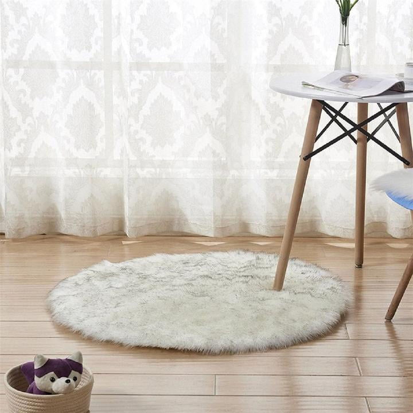 Ghouse Round White With Grey Tips Area Rug 6.7 feet, Thick and Fluffy ...