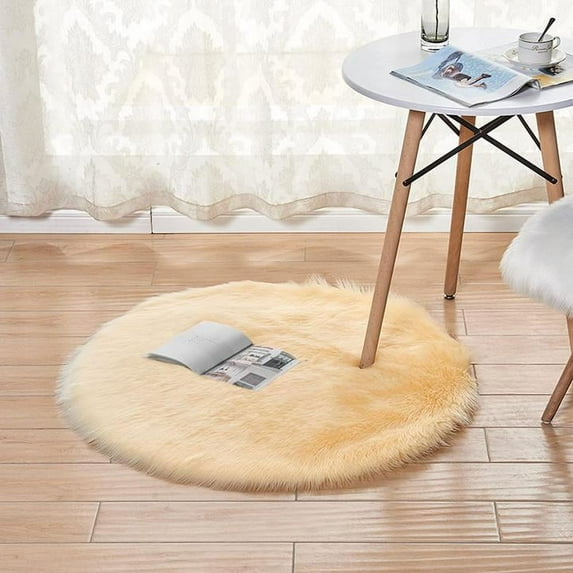 Ghouse Round Yellow Area Rug 3 feet, Thick and Fluffy Faux Sheepskin Machine Washable Circle Plush Carpet, Faux Sheepskin Rug for Living Room, Bedroom, Kids Room