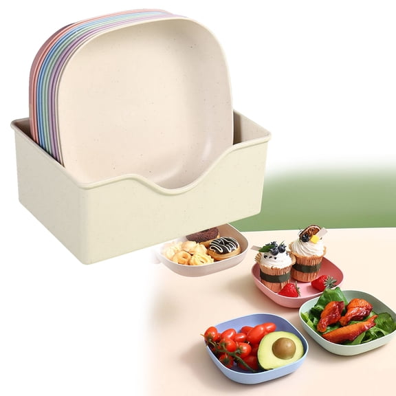 Ghxbdy 10-Piece Mixed-Color Dinner Plate with Base,10 Pack Wheat Spitting Set with Base Storage Household Dining Table Garbage Plate Colorful Snack Small Plate