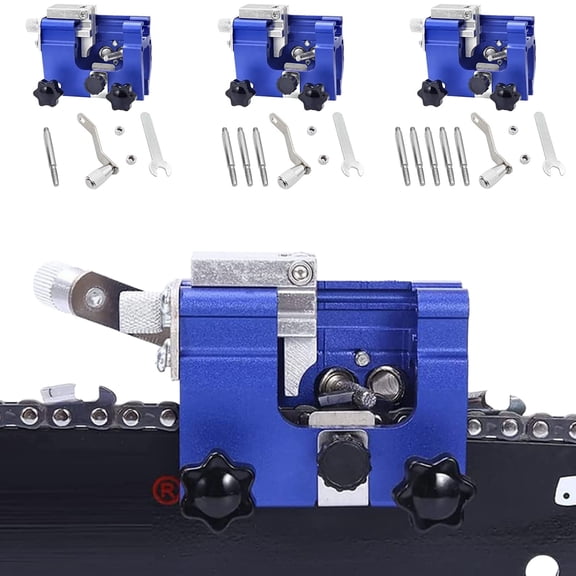 Ghxbdy Chain Sharpener Portable Hand Crank Set - Aluminum Alloy Chain Grinder with 5 Grinding Heads for Chainsaw, Dark Blue