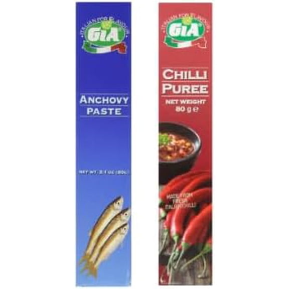 GiA Anchovy Paste and Chilli Puree, Italian Flavour, 60g, Tube Form, 2 Items British Puree