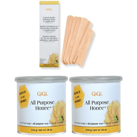 GiGi (2-PACK) All Purpose Honee Wax Hair Remover & Sensitive Areas and BONUS FREE Muslin and Spatula Combo Kit Included