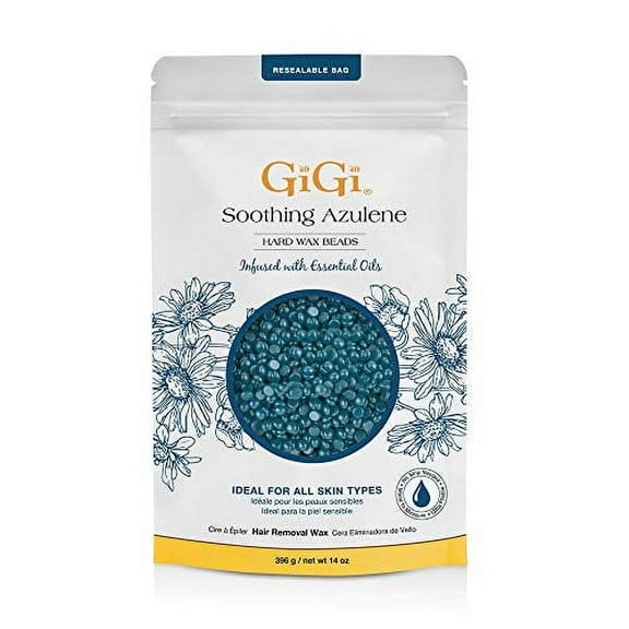 GiGi Hard Wax Beads, Soothing Azulene Hair Removal Wax for Sensitive Skin, 14 oz