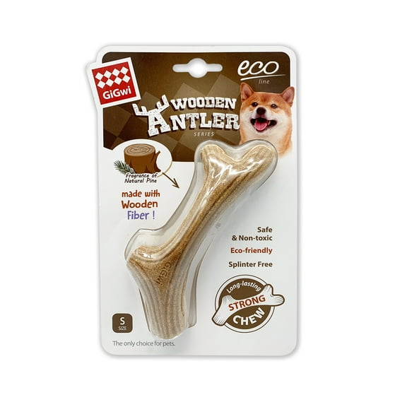 GiGwi 1pc Dog chew toys are suitable for aggressive chewers, boring dogs. The best toys are indestructible dog bones, suitable for cleaning teeth and training Small size wood plastic antlers