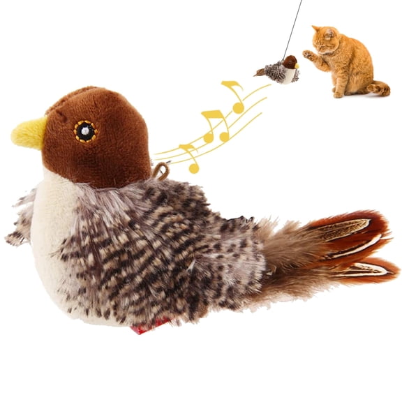 GiGwi Interactive Cat Toys Squeaky, Stimulated Chirping Bird Toy Making Noise,Automatic Pet Toy with Feather Tail for Cat Play Indoor
