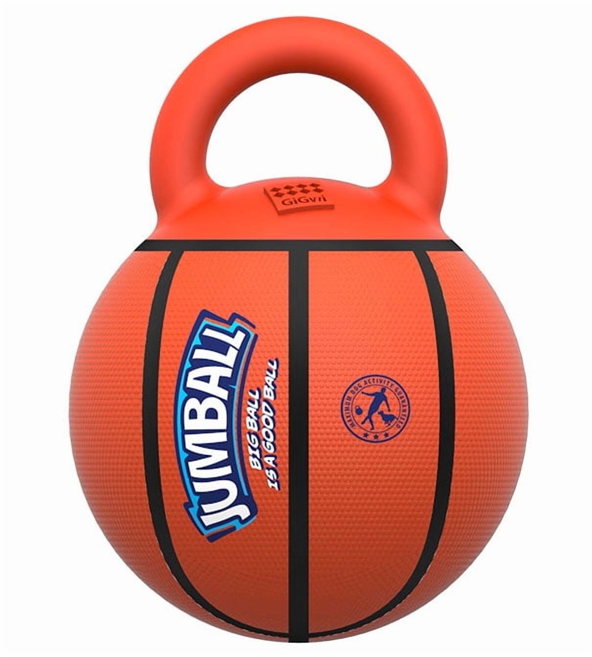 GiGwi Jumball Rubber Basketball Dog Toy with Handle High Visability Throw Fetch Toy Dog Ball