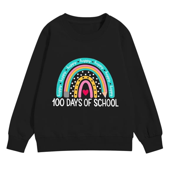 GiLiling 100 Days of School Sweatshirt for Girls, Oversized Long Sleeve Crewneck Pullover, Cute Print Y2K Loose Top (Green, 3-4 Years)
