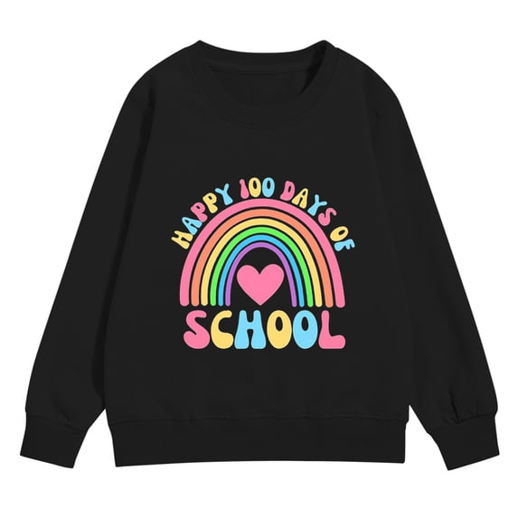 GiLiling 100 Days of School Sweatshirt for Girls, Oversized Long Sleeve Crewneck Pullover, Cute Print Y2K Loose Top (Pink, 11-12 Years)