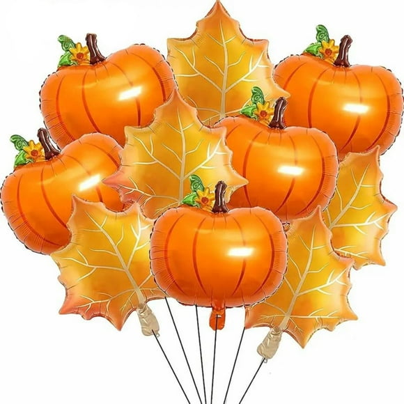 GiLiling 10Pcs Thanksgiving Balloons Decorations Orange Maple Leaf Foil Balloons Pumpkin Mylar Balloons for Fall Autumn Harvest Thanksgiving Themed Birthday Baby Shower Party Decors Supplies