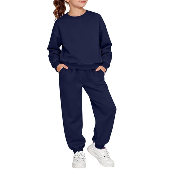 GiLiling 2-Piece Sweatsuits for Boys and Girls, School Athletic Outfit, Fall Winter Tracksuit with Pullover Sweatshirt (Navy, 2-3 Years)