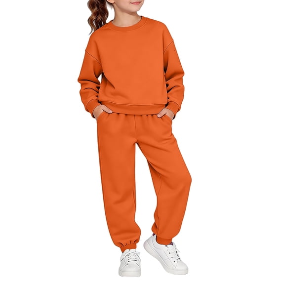 GiLiling 2-Piece Sweatsuits for Boys and Girls, School Athletic Outfit, Fall Winter Tracksuit with Pullover Sweatshirt (Orange, 7-8 Years)