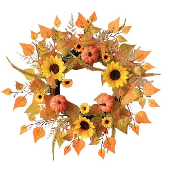 ​​GiLiling 24" Fall Front Door Wreath with Sunflowers and Pumpkins | Artificial Autumn Thanksgiving Decor for Farmhouse Indoor/Outdoor Holiday Home Display​​