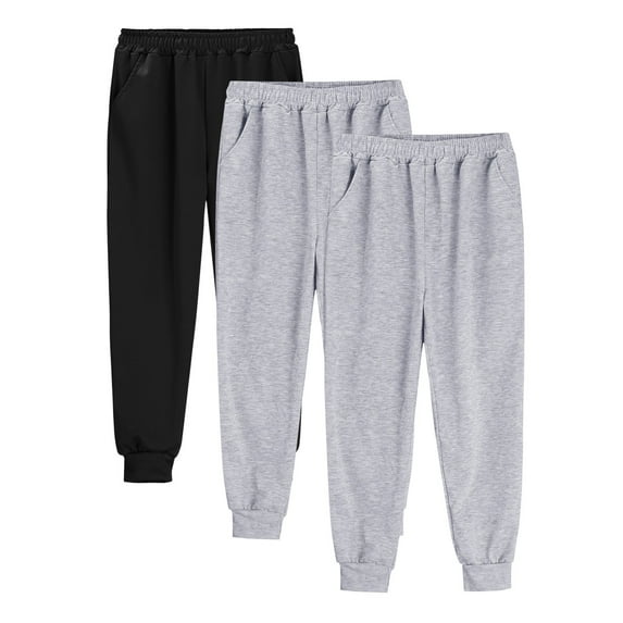 GiLiling 3-Pack Girls Sweatpants, High Waisted Drawstring Active Joggers, Soft Athletic Pants with Pockets for Kids Winter (Dark Gray, 5-6 Years)