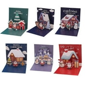 GiLiling 3D Pop Up Christmas Cards Set Christmas Cards 6 Pack Small Up Card with Envelopes Stickers 3D Cute Holiday Greeting Cards Santa Snowman Reindeer Xmas Tree Set Box Christmas Cards