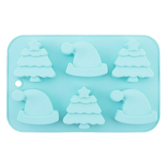 GiLiling 6 Hole Christmas Cake Mold Set, Christmas Tree and Hat Shaped Silicone Baking Molds for Kitchen, Oven-Safe Cake Pan for Holiday Dessert Preparation