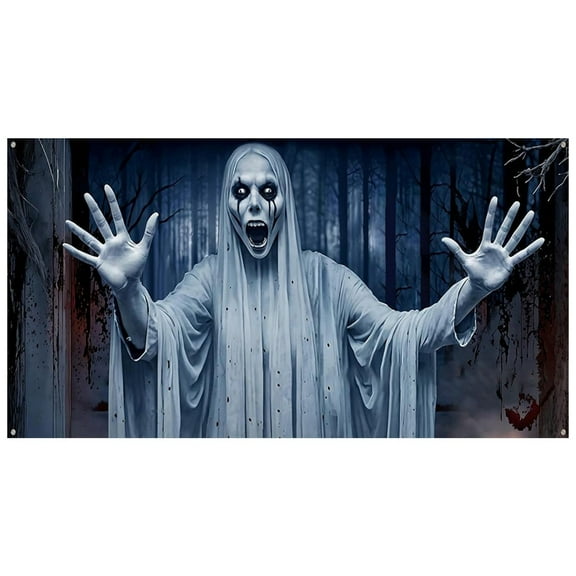 GiLiling 7x16 Ft Giant Glowing Halloween Garage Door Cover​​ | Outdoor Scary Night Display with High-Visibility Effects for Neighborhood Halloween Atmosphere Creation