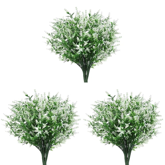 GiLiling 8 Bundles Artificial Green Plants with White Lavender Plastic Flower | Outdoor/Indoor Decoration for Wedding Events, Balcony Displays, and Permanent Botanical Enhancement Solutions