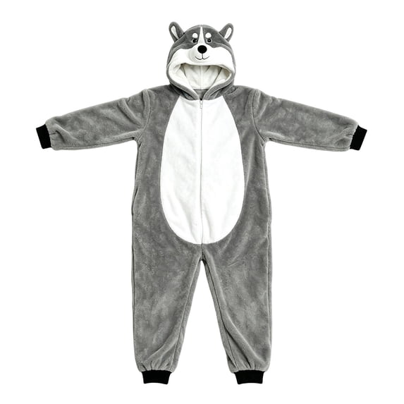 GiLiling Animal Hooded Costume for Kids Boys Girls Halloween Jumpsuit Dress-Up Outfit Romper Cozy Warm Fall Winter Outfit (Grey, 5-6 Years)