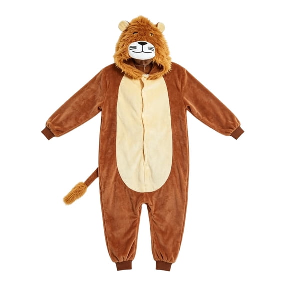 GiLiling Animal Lion Jumpsuit Dress-Up Outfit for Kids Flannel for Boys and Girls Halloween Warm Plush One Piece (Brown, 18-24 Months)