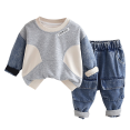 thumbnail image 1 of GiLiling Baby Boy Casual Outfit Set - Long Sleeve Pullover Sweater and Jogger Denim Pants, 2 Piece Clothes (Beige, 18-24 Months), 1 of 9