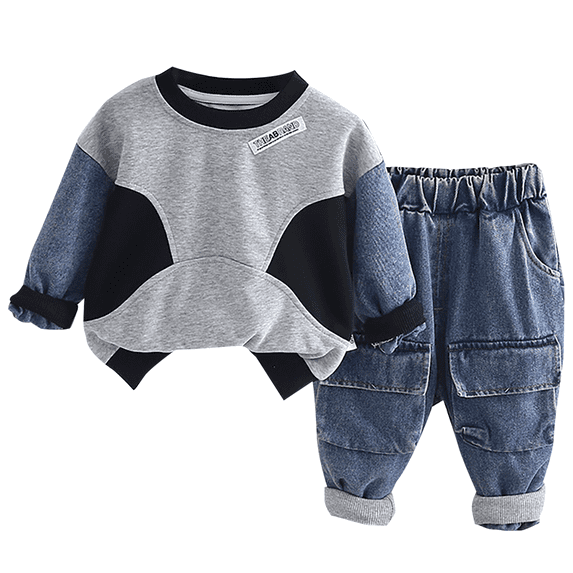 GiLiling Baby Boy Casual Outfit Set - Long Sleeve Pullover Sweater and Jogger Denim Pants, 2 Piece Clothes (Black, 5-6 Years)
