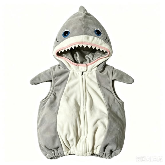 GiLiling Baby Boy Halloween Charactertumes Shark Hooded Vest Charactertume Kids Halloween Charactertume Full Front Zipper Animal Character for Party (Grey, 3-4 Years)