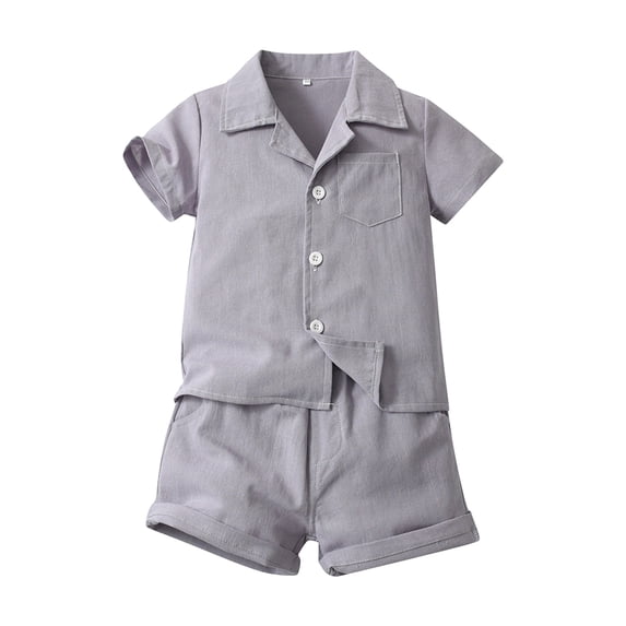 GiLiling Baby Boy Linen Outfit Set with Short Sleeve Button Down Shirt and Shorts for Summer Casual Daily Wear (Grey, 2 Years)