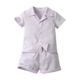 thumbnail image 1 of GiLiling Baby Boy Linen Outfit Set with Short Sleeve Button Down Shirt and Shorts for Summer Casual Daily Wear (Purple, 5 Years), 1 of 4