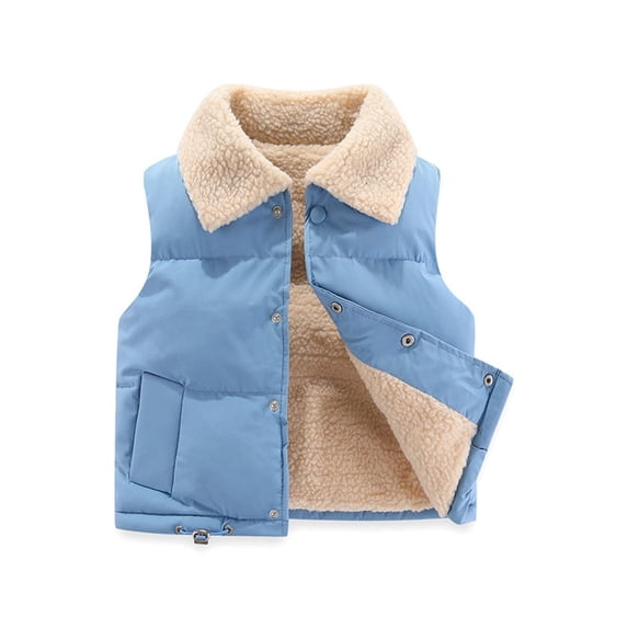 GiLiling Baby Boys Girls Fleece Waistcoat Down Jacket Winter Fuzzy Thick Cotton-Padded Puffer Jacket Sleeveless Coat (Blue, 12-18 Months)